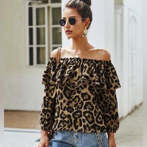 Off shoulder animal print top